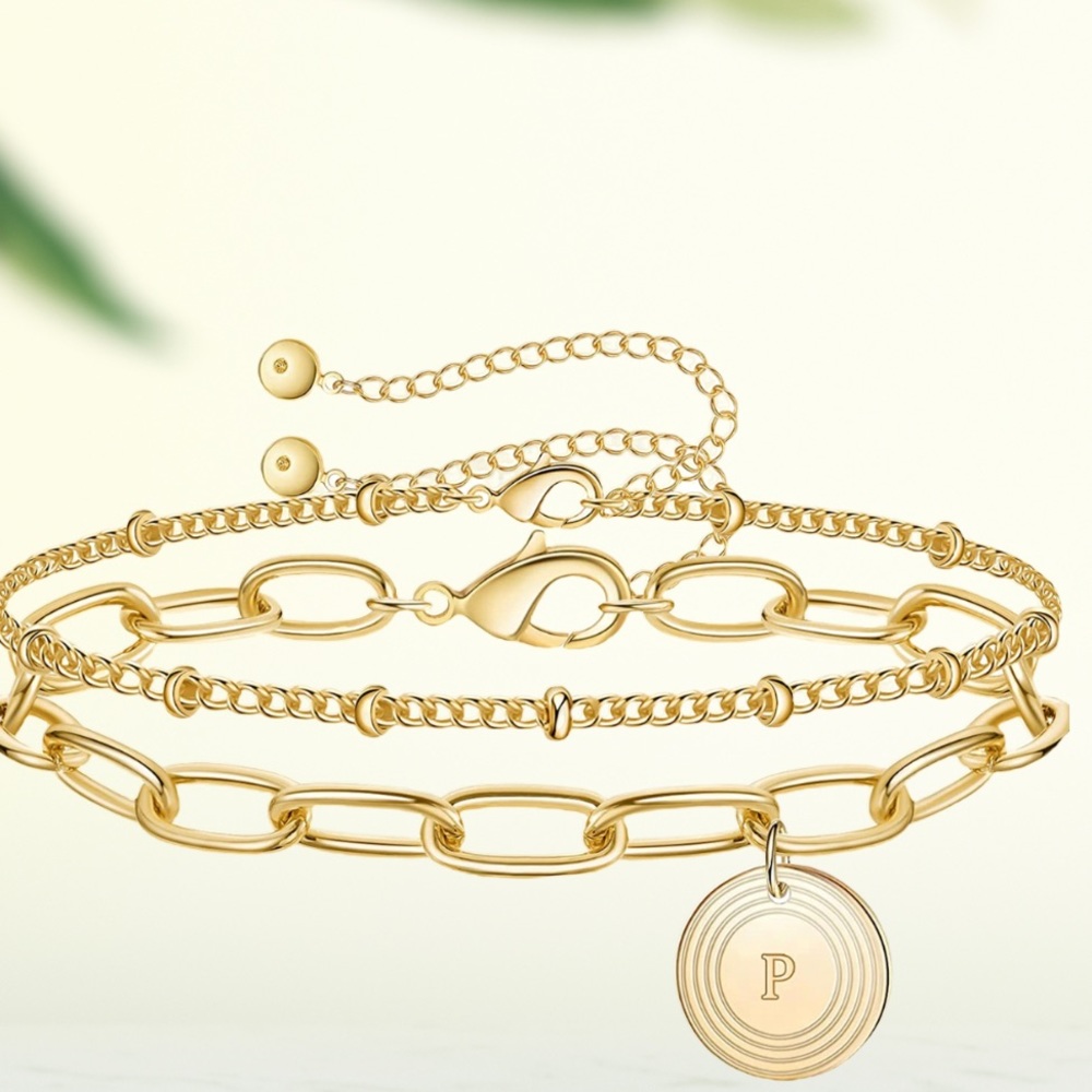 18K Gold Alphabet Bracelet “P”